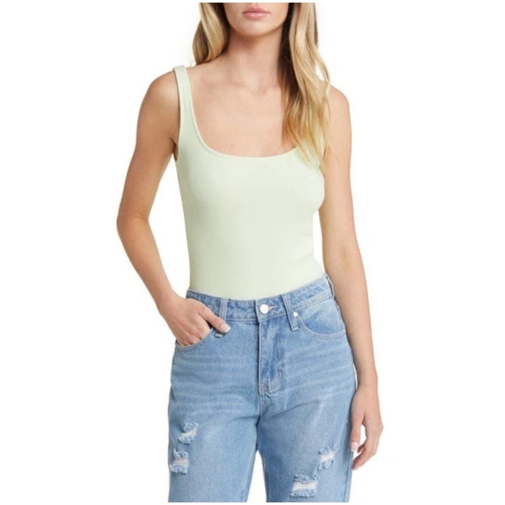 Organic Cotton Blend Bodysuit Ribbed Sleeveless Tank Top Style Size 1X Yellow